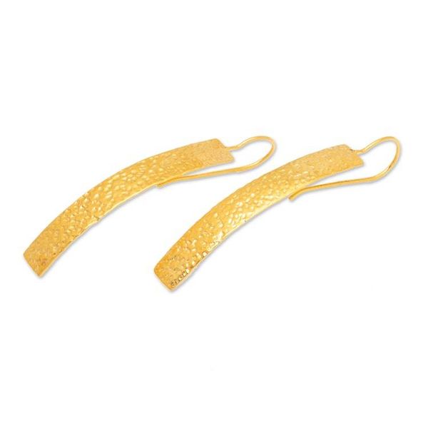 Alternate image for Modern Hammered 18k Gold-Plated Brass Bar Drop Earrings Glorious Textures