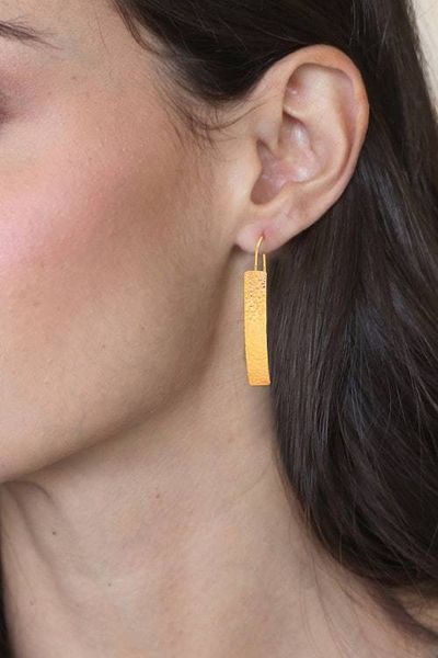 Alternate image for Modern Hammered 18k Gold-Plated Brass Bar Drop Earrings Glorious Textures