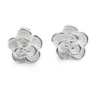 Alternate image for Floral High-Polished Sterling Silver Carnation Stud Earrings Carnation of Winter
