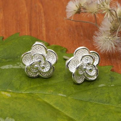 Alternate image for Floral High-Polished Sterling Silver Carnation Stud Earrings Carnation of Winter