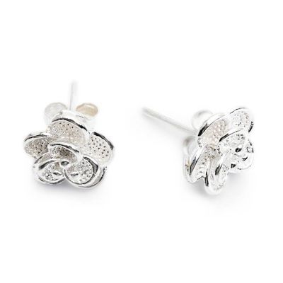 Alternate image for Floral High-Polished Sterling Silver Carnation Stud Earrings Carnation of Winter