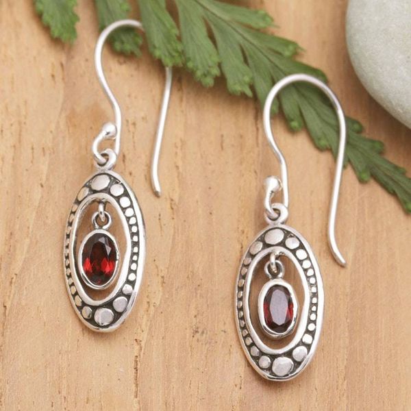 Alternate image for Sterling Silver and Garnet Armadillo-Themed Dangle Earrings Red Armadillo