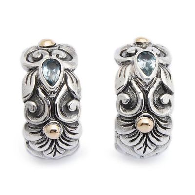 Primary image for Sylvan-Themed Gold-Accented Blue Topaz Half-Hoop Earrings Peaceful Eden