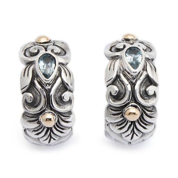 Alternate image for Sylvan-Themed Gold-Accented Blue Topaz Half-Hoop Earrings Peaceful Eden
