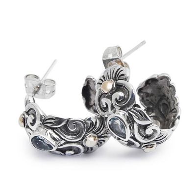 Alternate image for Sylvan-Themed Gold-Accented Blue Topaz Half-Hoop Earrings Peaceful Eden