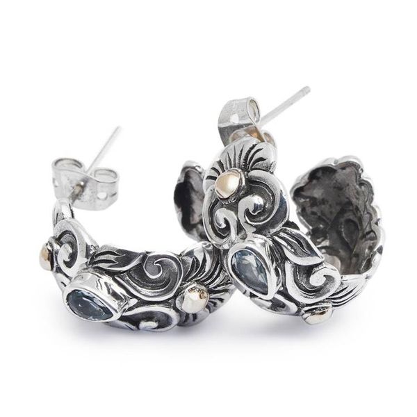 Alternate image for Sylvan-Themed Gold-Accented Blue Topaz Half-Hoop Earrings Peaceful Eden