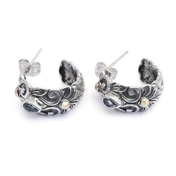 Alternate image for Sylvan-Themed Gold-Accented Blue Topaz Half-Hoop Earrings Peaceful Eden