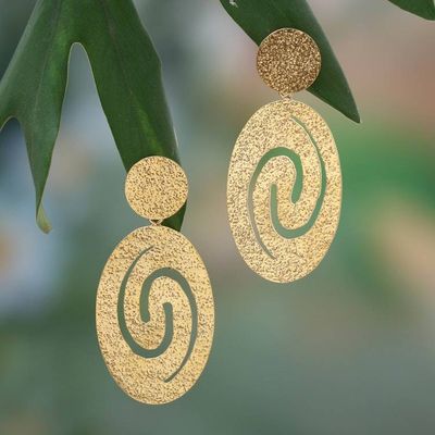 Primary image for Textured 18k Gold-Plated Spiral Dangle Earrings Made in Bali Spiral of Success