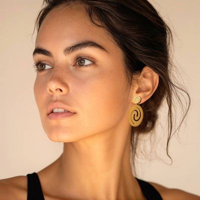 Alternate image for Textured 18k Gold-Plated Spiral Dangle Earrings Made in Bali Spiral of Success