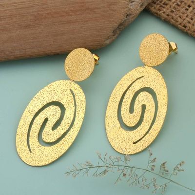 Alternate image for Textured 18k Gold-Plated Spiral Dangle Earrings Made in Bali Spiral of Success