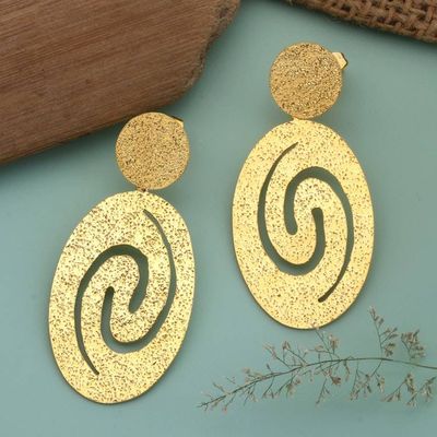 Alternate image for Textured 18k Gold-Plated Spiral Dangle Earrings Made in Bali Spiral of Success