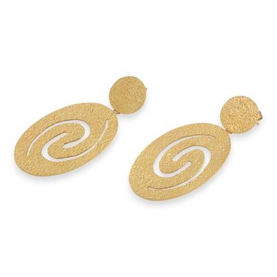 Alternate image for Textured 18k Gold-Plated Spiral Dangle Earrings Made in Bali Spiral of Success