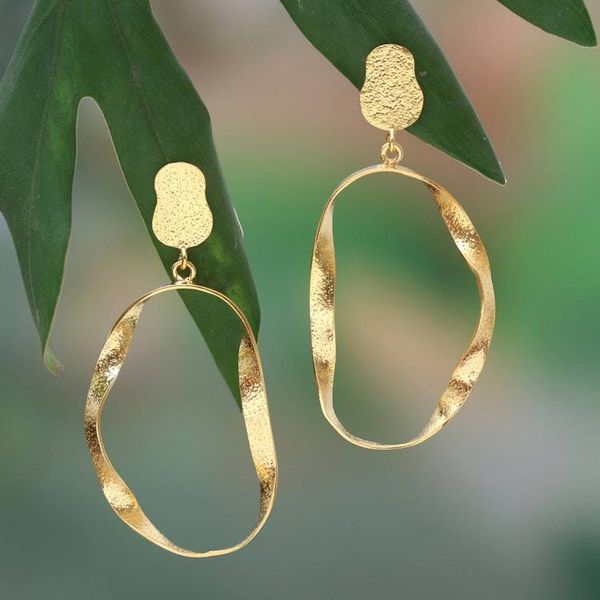 Alternate image for Artisan-Made High-Polished 18k Gold-Plated Dangle Earrings Twisted Nimbus
