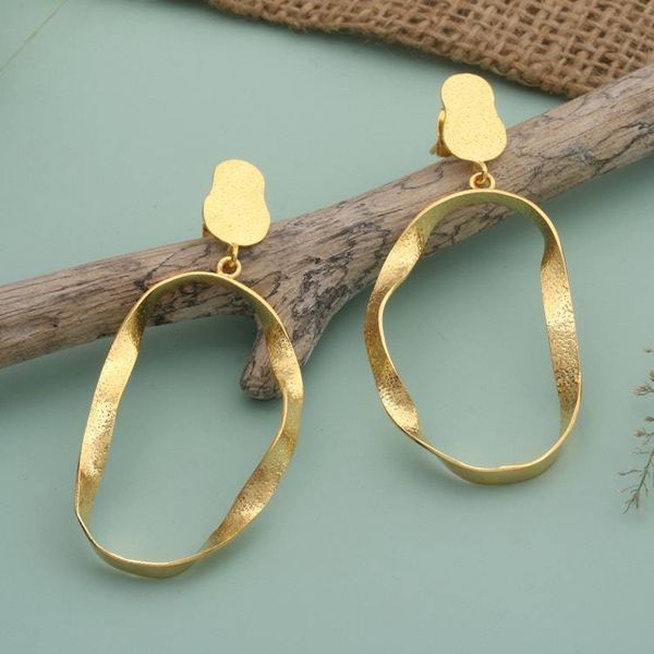 Alternate image for Artisan-Made High-Polished 18k Gold-Plated Dangle Earrings Twisted Nimbus