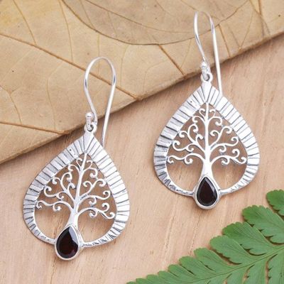 Alternate image for Garnet and Sterling Silver Tree of Life Earrings Tropical Tree