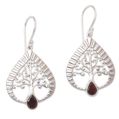 Alternate image for Garnet and Sterling Silver Tree of Life Earrings Tropical Tree