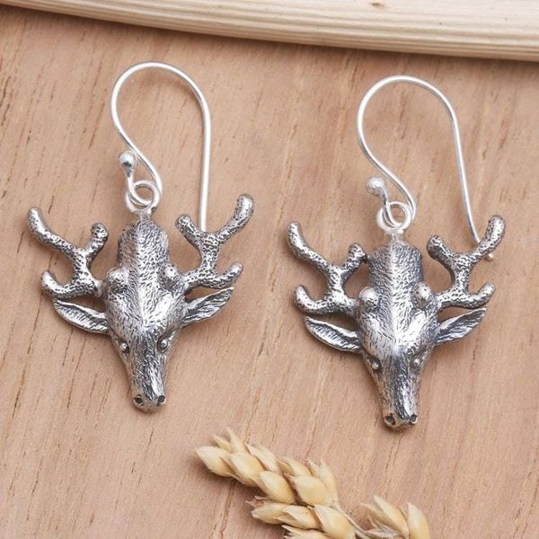 Alternate image for Sterling Silver Dangle Earrings with Deer Motif Menjangan Island