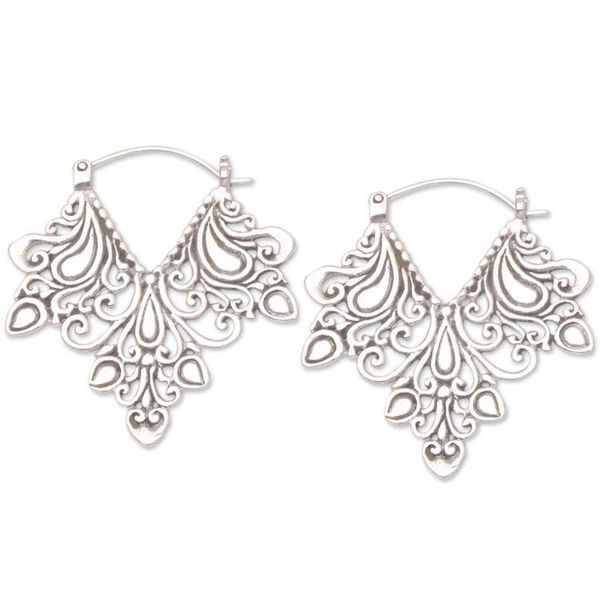 Alternate image for Hand Crafted Sterling Silver Hoop Earring Love Bud