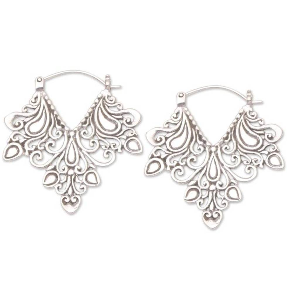 Hand Crafted Sterling Silver Hoop Earring 'Love Bud'