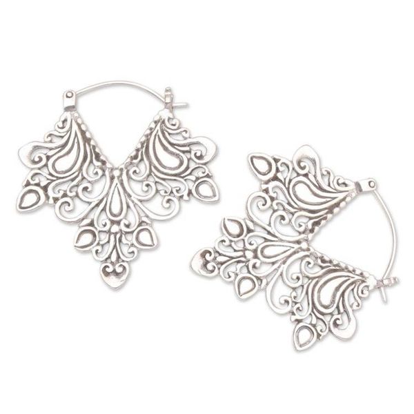 Alternate image for Hand Crafted Sterling Silver Hoop Earring Love Bud