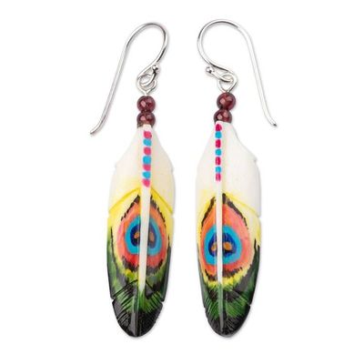 Alternate image for Peacock-Inspired Hand-Painted Garnet Bead Dangle Earrings Peacock Prestige