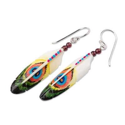 Alternate image for Peacock-Inspired Hand-Painted Garnet Bead Dangle Earrings Peacock Prestige