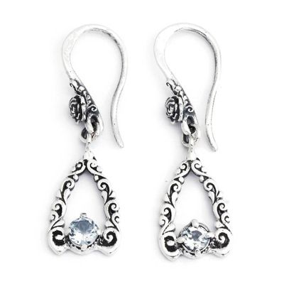 Alternate image for Heart-Shaped Nature-Themed Blue Topaz Silver Dangle Earrings Azure Garden