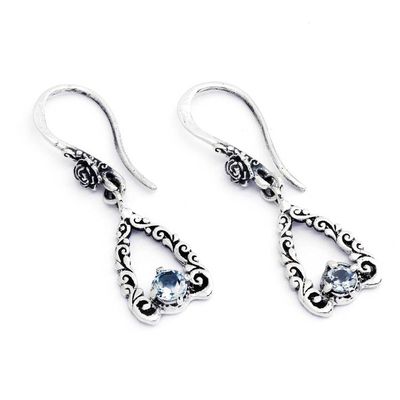 Alternate image for Heart-Shaped Nature-Themed Blue Topaz Silver Dangle Earrings Azure Garden