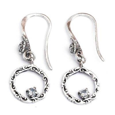 Alternate image for Blue Topaz Silver Dangle Earrings with Floral and Leaf Theme Botanical Radiance