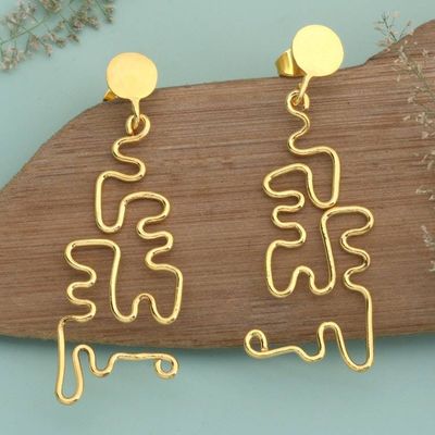 Primary image for Whimsical Semi-Abstract 18k Gold-Plated Dangle Earrings Unexpected Glint
