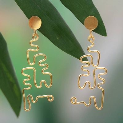 Alternate image for Whimsical Semi-Abstract 18k Gold-Plated Dangle Earrings Unexpected Glint