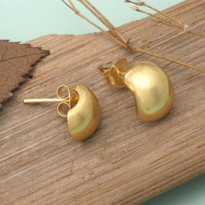 Alternate image for Modern 18k Gold-Plated Button Earrings in a Polished Finish Golden Basis