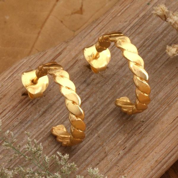 Alternate image for Braid-Pattern 18k Gold-Plated Half-Hoop Earrings from Bali Braided Diadem