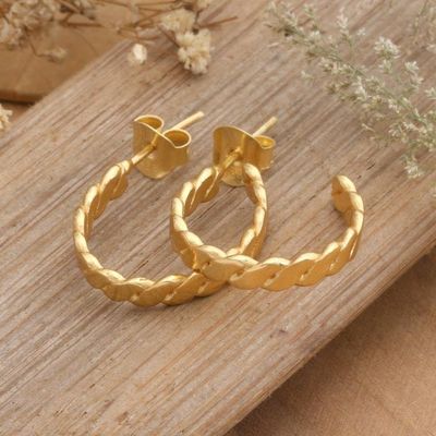 Alternate image for Braid-Pattern 18k Gold-Plated Half-Hoop Earrings from Bali Braided Diadem
