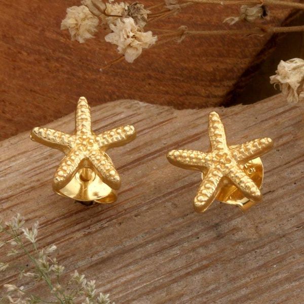 Alternate image for Ocean-Themed 18k Gold-Plated Brass Starfish Stud Earrings Golden Shore