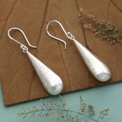 Alternate image for Drop-Shaped Brushed-Satin Sterling Silver Dangle Earrings Angel Wishes