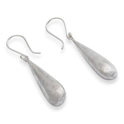 Alternate image for Drop-Shaped Brushed-Satin Sterling Silver Dangle Earrings Angel Wishes