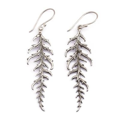 Alternate image for Spruce Tree Leaf-Themed Sterling Silver Dangle Earrings Oxidized Spruce