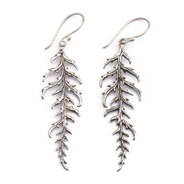 Alternate image for Spruce Tree Leaf-Themed Sterling Silver Dangle Earrings Oxidized Spruce