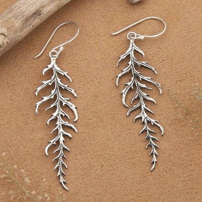 Alternate image for Spruce Tree Leaf-Themed Sterling Silver Dangle Earrings Oxidized Spruce