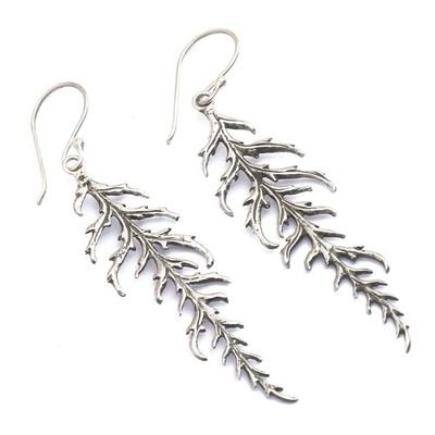 Alternate image for Spruce Tree Leaf-Themed Sterling Silver Dangle Earrings Oxidized Spruce
