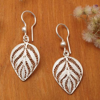 Primary image for Filigree Matte-Finished Openwork Silver Leaf Earrings Leafy Elegance