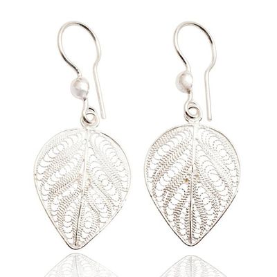 Alternate image for Filigree Matte-Finished Openwork Silver Leaf Earrings Leafy Elegance
