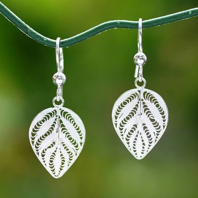 Alternate image for Filigree Matte-Finished Openwork Silver Leaf Earrings Leafy Elegance