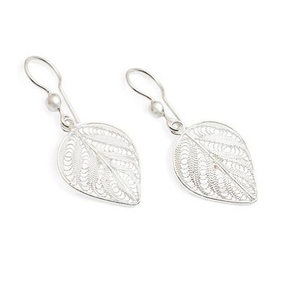 Alternate image for Filigree Matte-Finished Openwork Silver Leaf Earrings Leafy Elegance