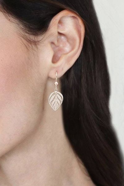 Alternate image for Filigree Matte-Finished Openwork Silver Leaf Earrings Leafy Elegance