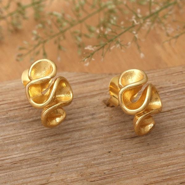 Alternate image for Whimsical High-Polished 18k Gold-Plated Button Earrings Immortal Brushstrokes