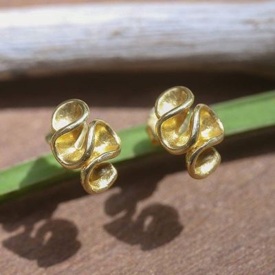 Alternate image for Whimsical High-Polished 18k Gold-Plated Button Earrings Immortal Brushstrokes