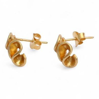 Alternate image for Whimsical High-Polished 18k Gold-Plated Button Earrings Immortal Brushstrokes