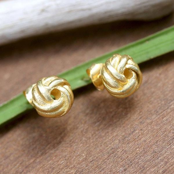 Alternate image for High-Polished 18k Gold-Plated Yarn Button Earrings from Bali Weaving Victory